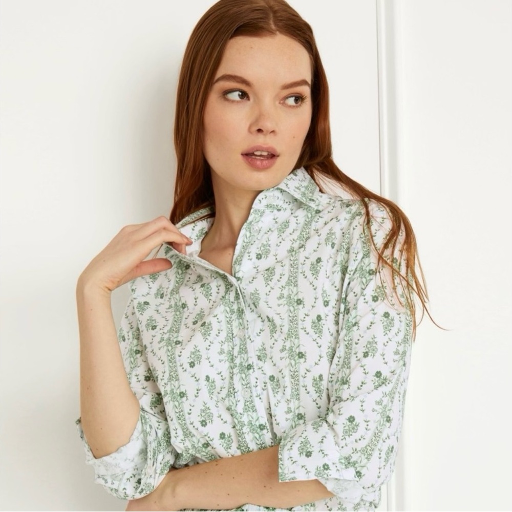 Hill House Green Vine Floral Button Down Shirt